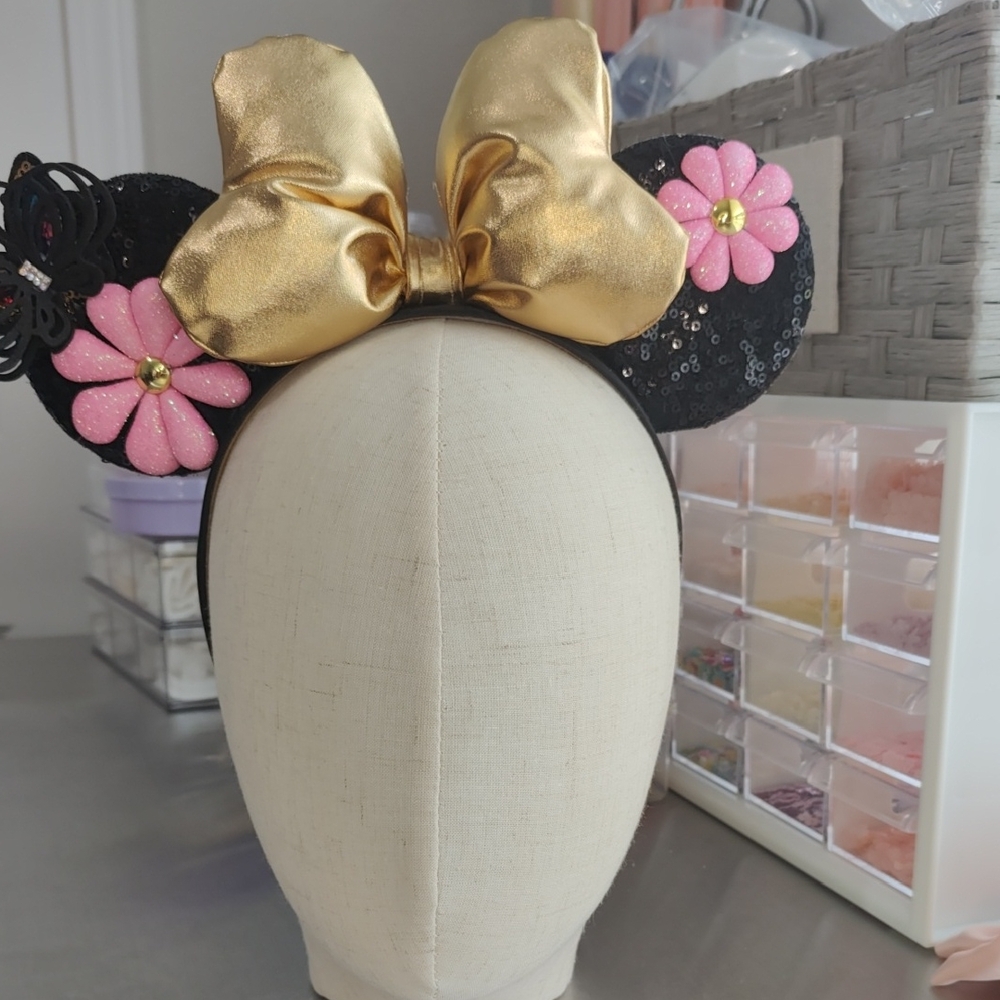 Sparkling Gold and Pink Floral Kids Headband